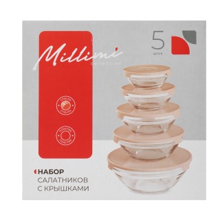 Набор салатников 5пр.с кр. стекло MILLIMI 878-606